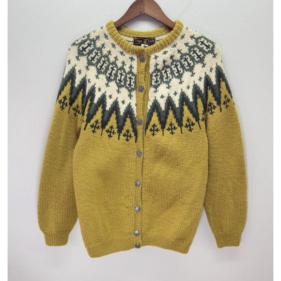 Saga Knit Fair Isle Cardigan Women’s Medium Nordic Wool Lodge Cabin Hand Knit - Picture 1 of 13